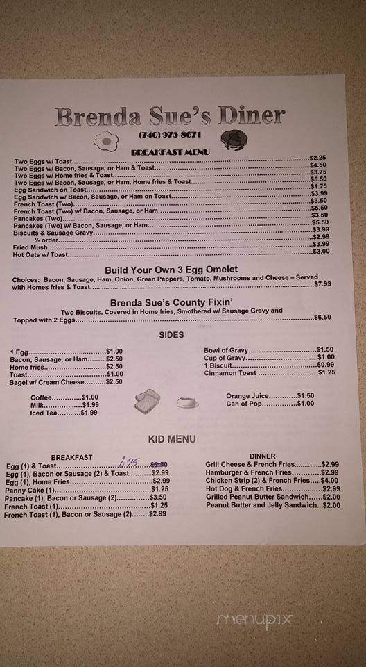 Brenda Sue's Diner - Baltimore, OH menu_pic