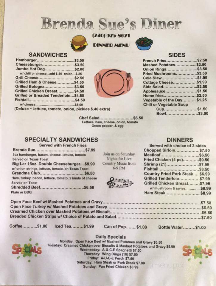 Brenda Sue's Diner - Baltimore, OH menu_pic