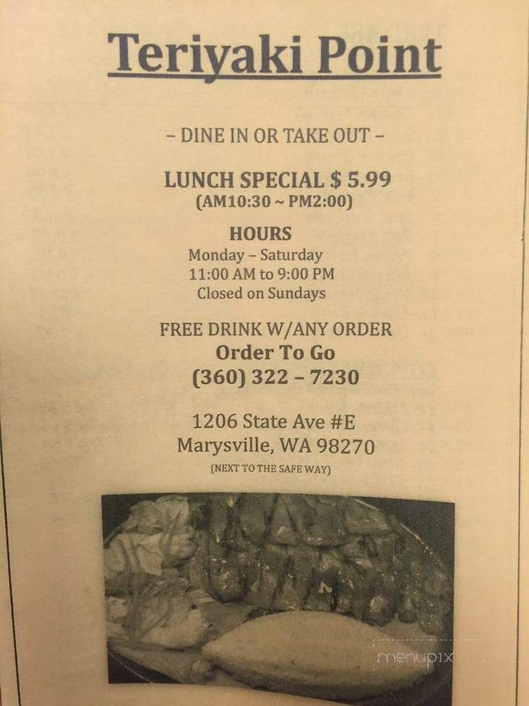 Teriyaki Point - Marysville, WA menu_pic