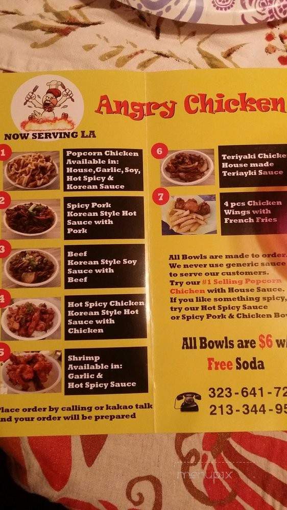 Angry Chicken - Los Angeles, CA menu_pic