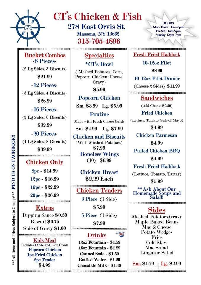 CT's Chicken And Fish - Massena, NY menu_pic