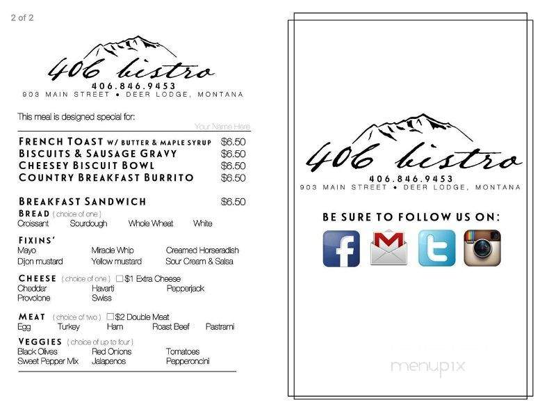 406 Bistro - Deer Lodge, MT menu_pic