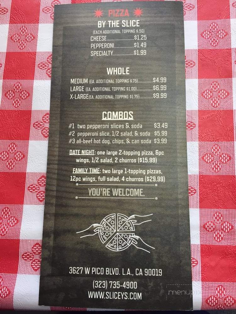Slicey's Pizza - Los Angeles, CA menu_pic