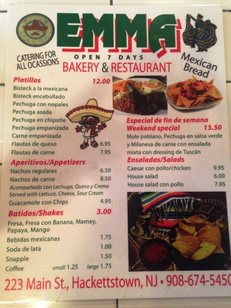 Emma Mexican Restaurant - Hackettstown, NJ menu_pic