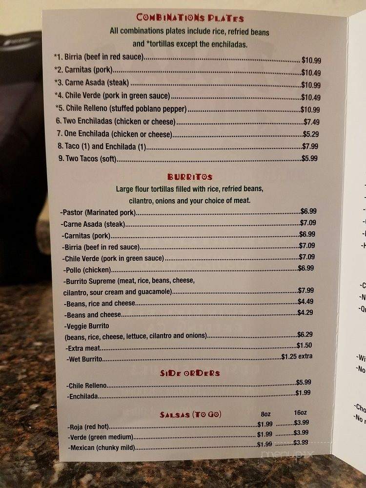 El Zarape Mexican Food - Redding, CA menu_pic
