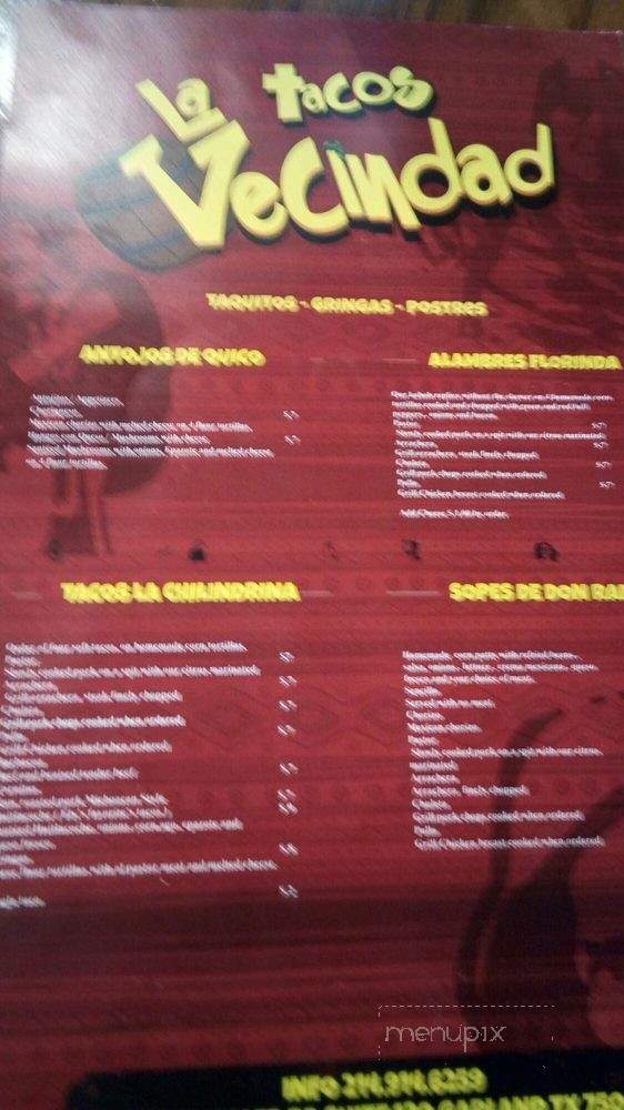 Tacos La Vecindad - Garland, TX menu_pic