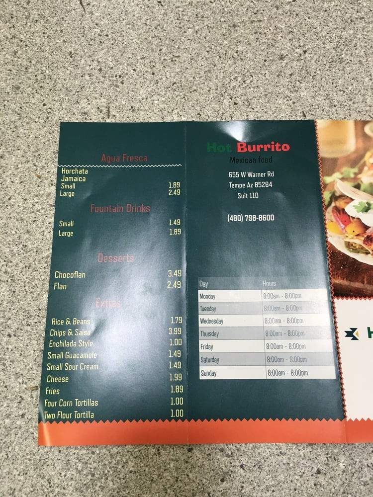 Hot Burrito Mexican Food - Tempe, AZ menu_pic