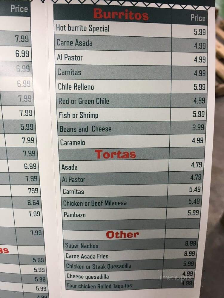 Hot Burrito Mexican Food - Tempe, AZ menu_pic