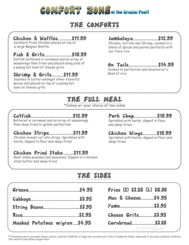 The Comfort Zone - Burien, WA menu_pic