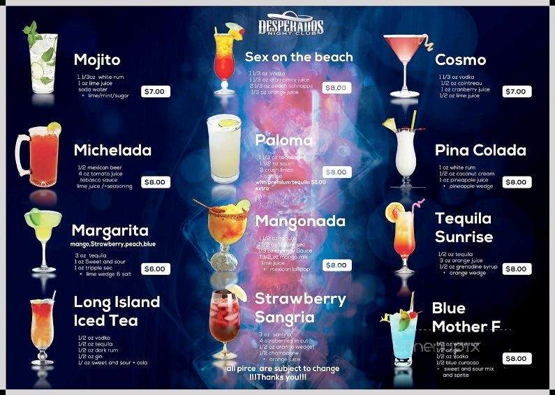 Desperados Lounge - Milwaukee, WI menu_pic