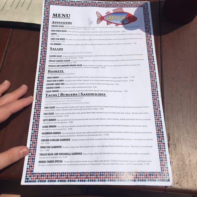 Lefty's Waterfront Bar & Grill - Bay City, TX menu_pic