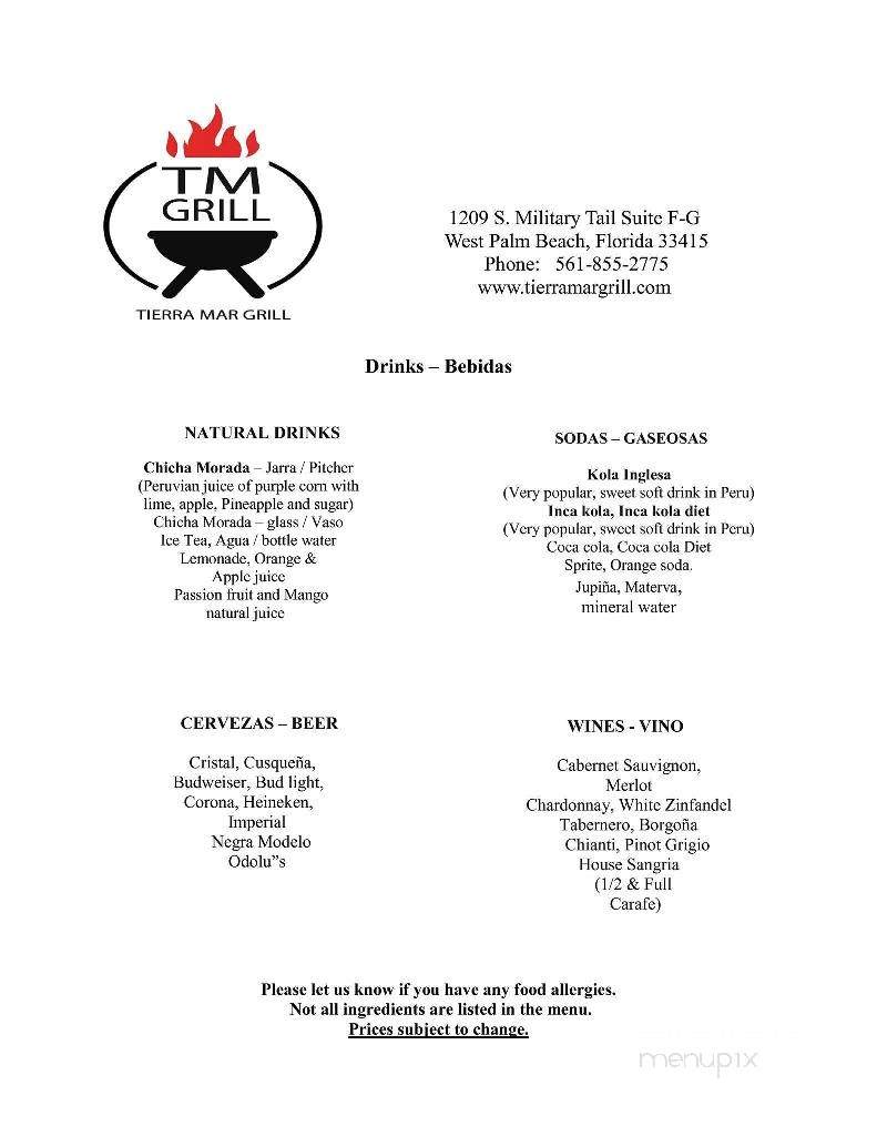 Tierra Mar Grill - West Palm Beach, FL menu_pic