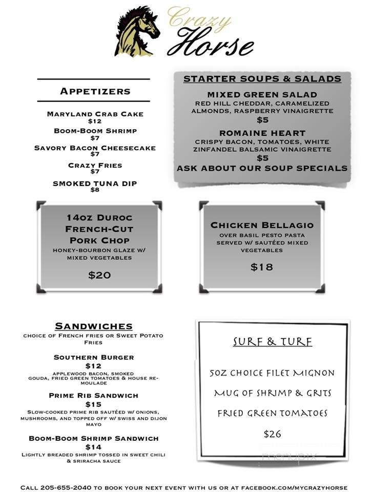Crazy Horse Southern Cuisine - Trussville, AL menu_pic