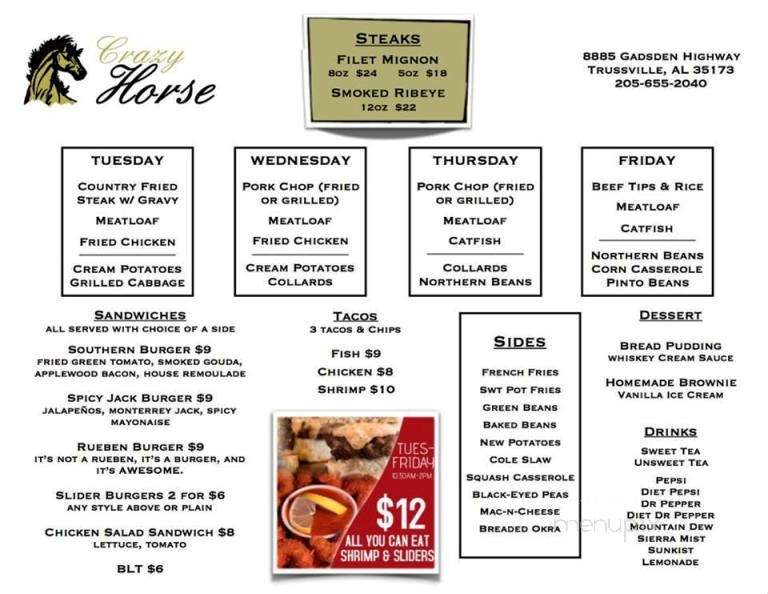 Crazy Horse Southern Cuisine - Trussville, AL menu_pic