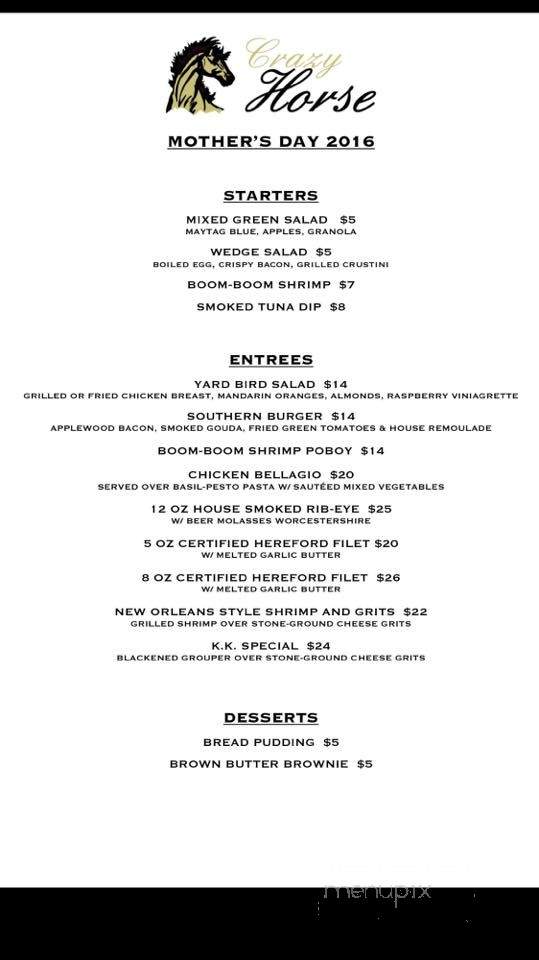 Crazy Horse Southern Cuisine - Trussville, AL menu_pic