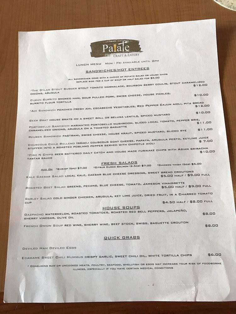 Palate Craft & Eatery - Honolulu, HI menu_pic