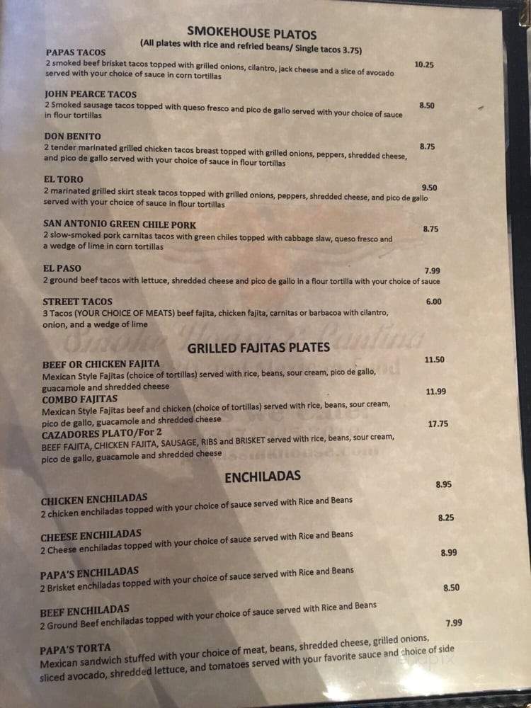 Papa's Smokehouse and Cantina - Fort Worth, TX menu_pic