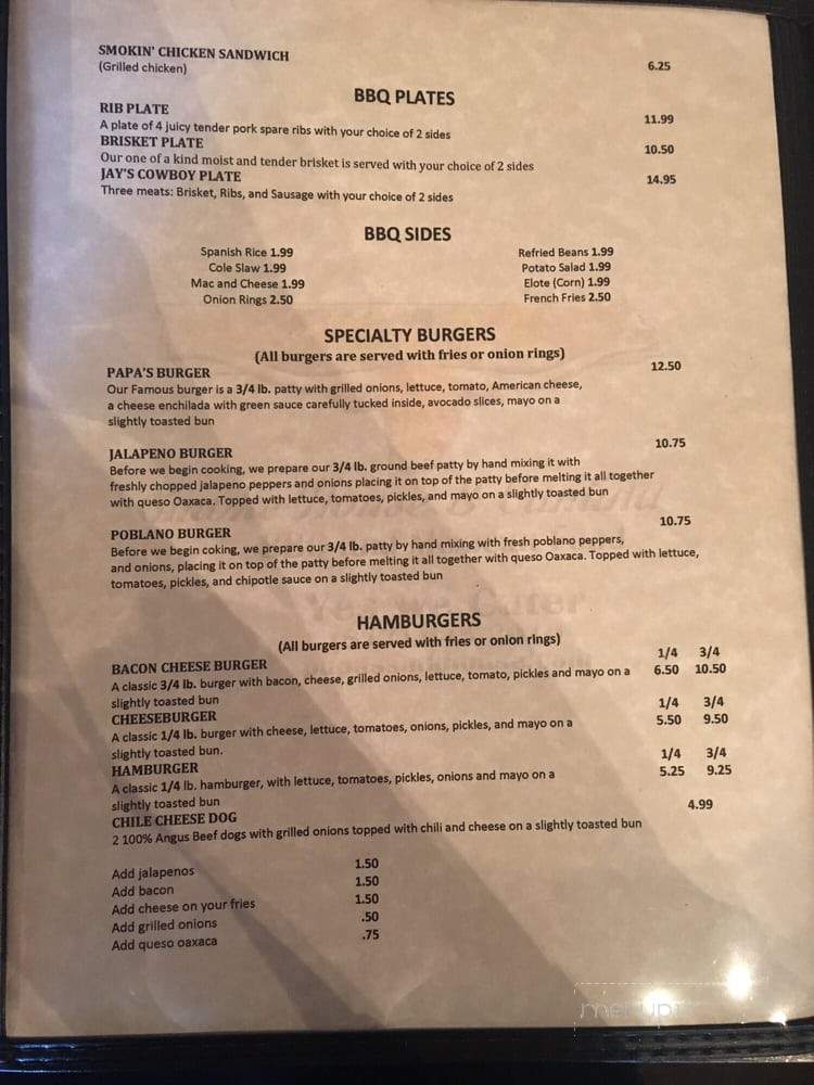 Papa's Smokehouse and Cantina - Fort Worth, TX menu_pic