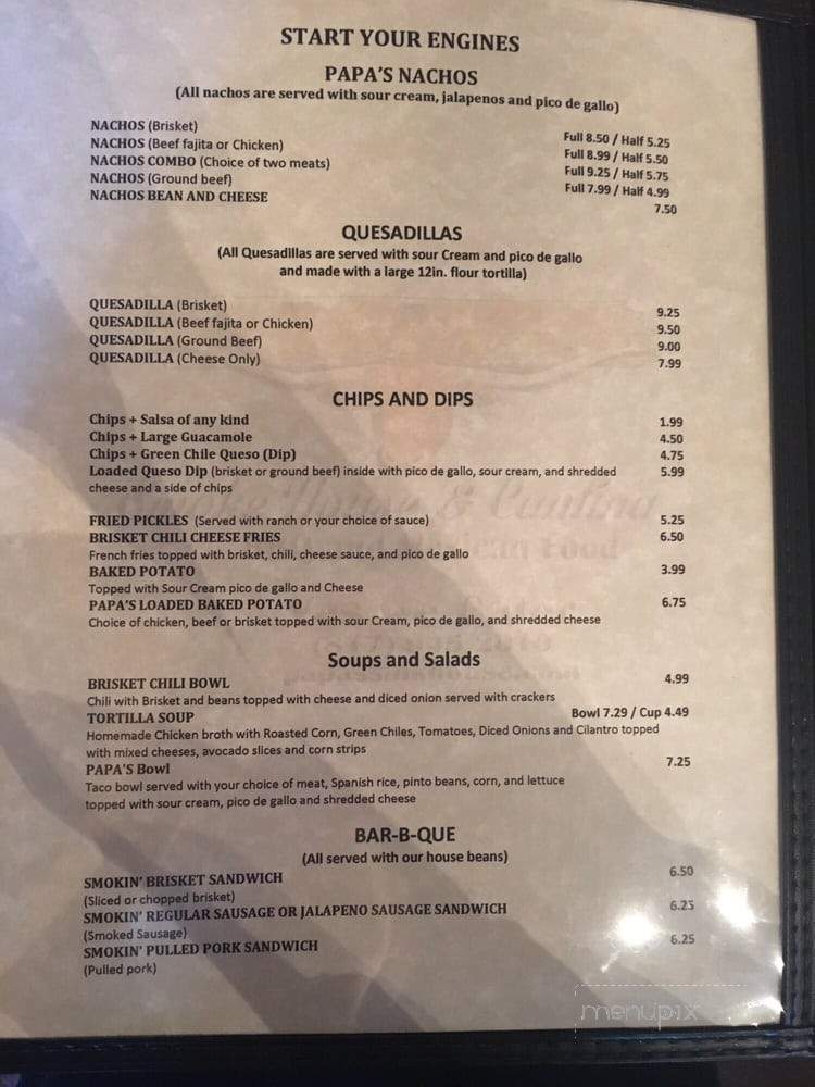 Papa's Smokehouse and Cantina - Fort Worth, TX menu_pic