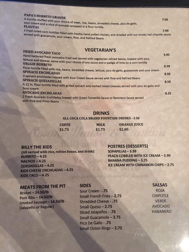 Papa's Smokehouse and Cantina - Fort Worth, TX menu_pic
