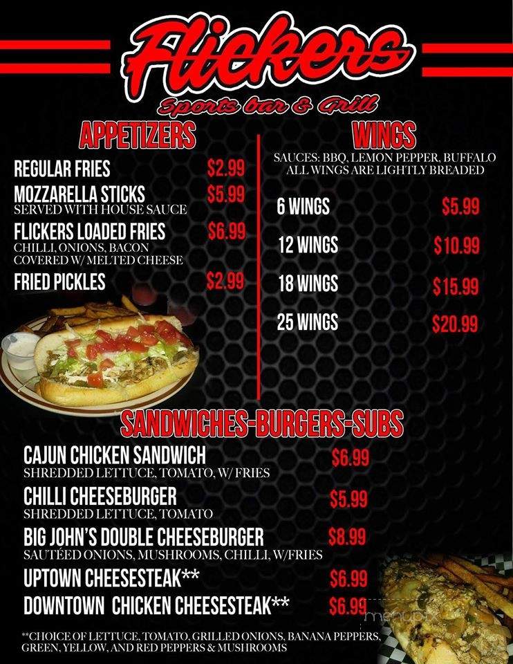 Flickers Sports Bar and Grill - Henderson, NC menu_pic