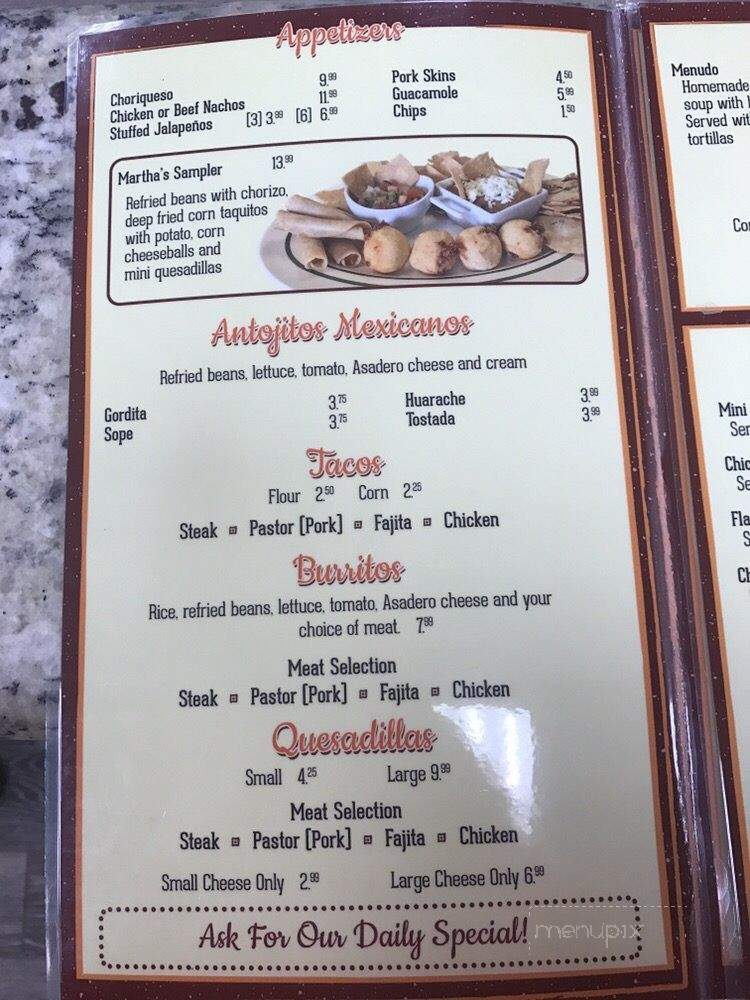 Martha's Mexican Grill - Katy, TX menu_pic
