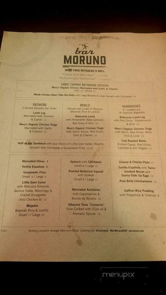 Bar Moruno - Los Angeles, CA menu_pic