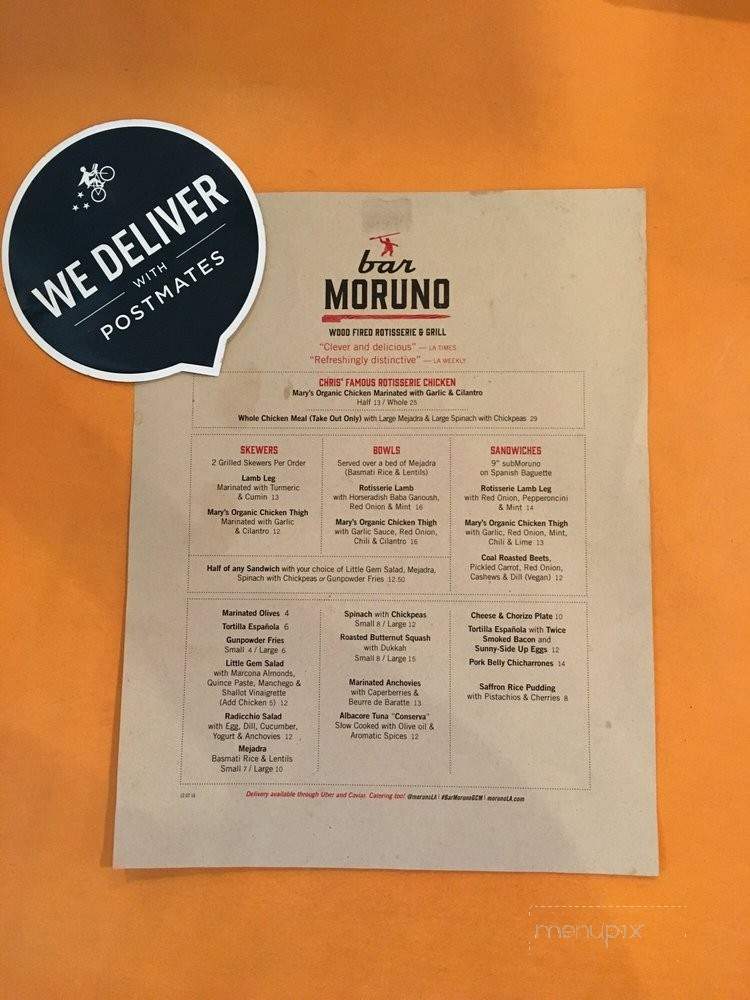 Bar Moruno - Los Angeles, CA menu_pic
