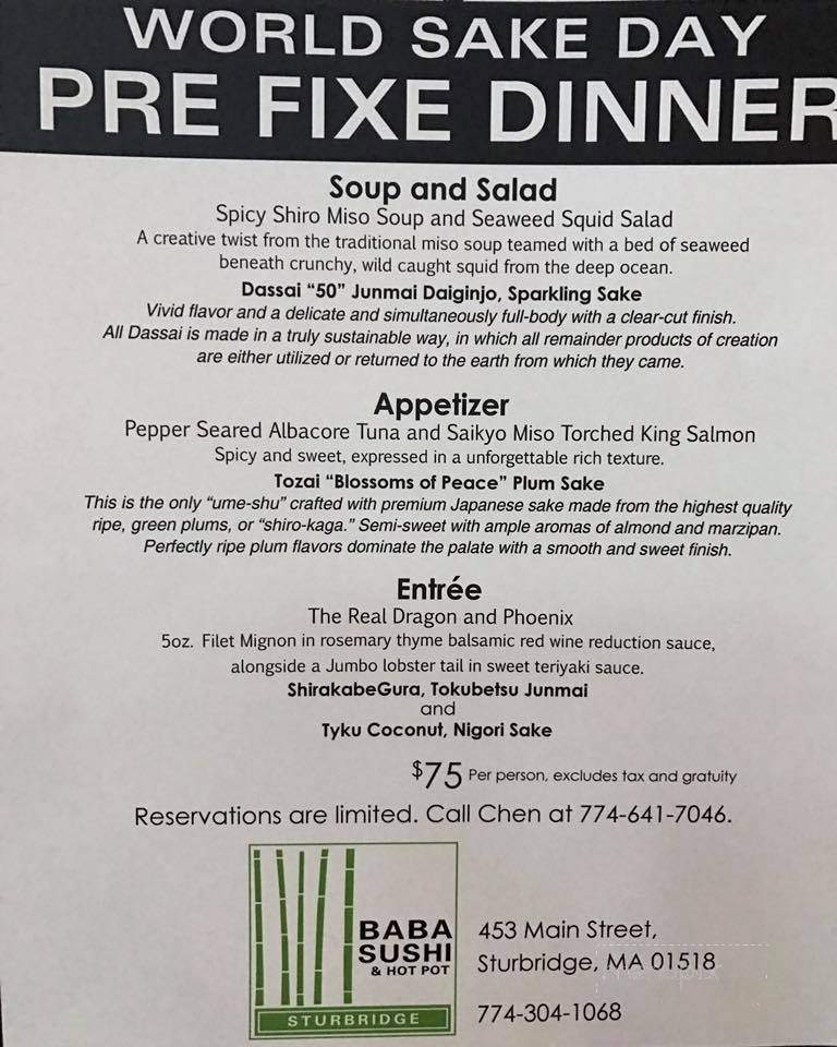 Baba Sushi - Sturbridge, MA menu_pic