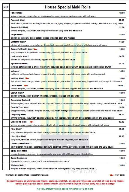 Baba Sushi - Sturbridge, MA menu_pic