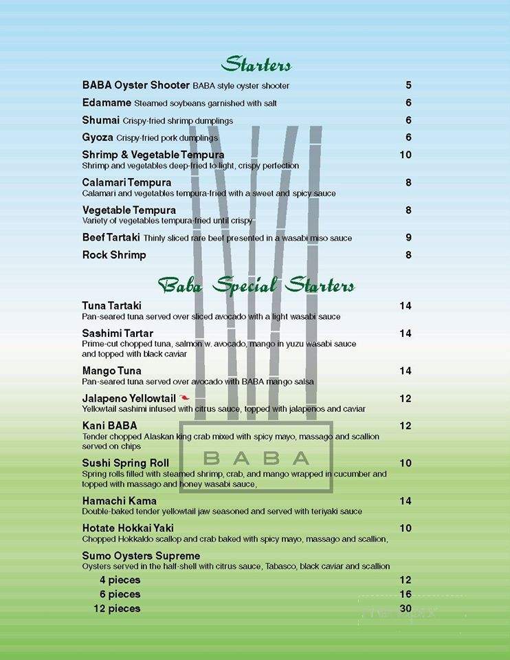 Baba Sushi - Sturbridge, MA menu_pic