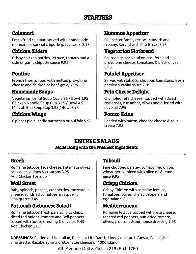 5th Avenue Deli & Grill - Beachwood, OH menu_pic