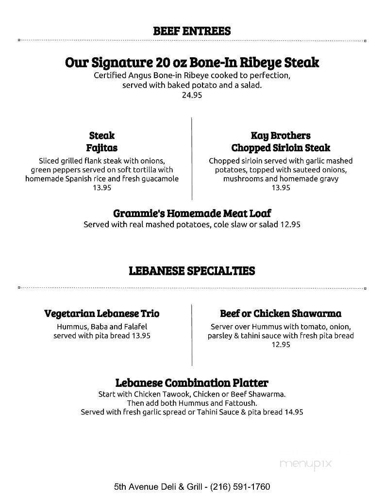 5th Avenue Deli & Grill - Beachwood, OH menu_pic