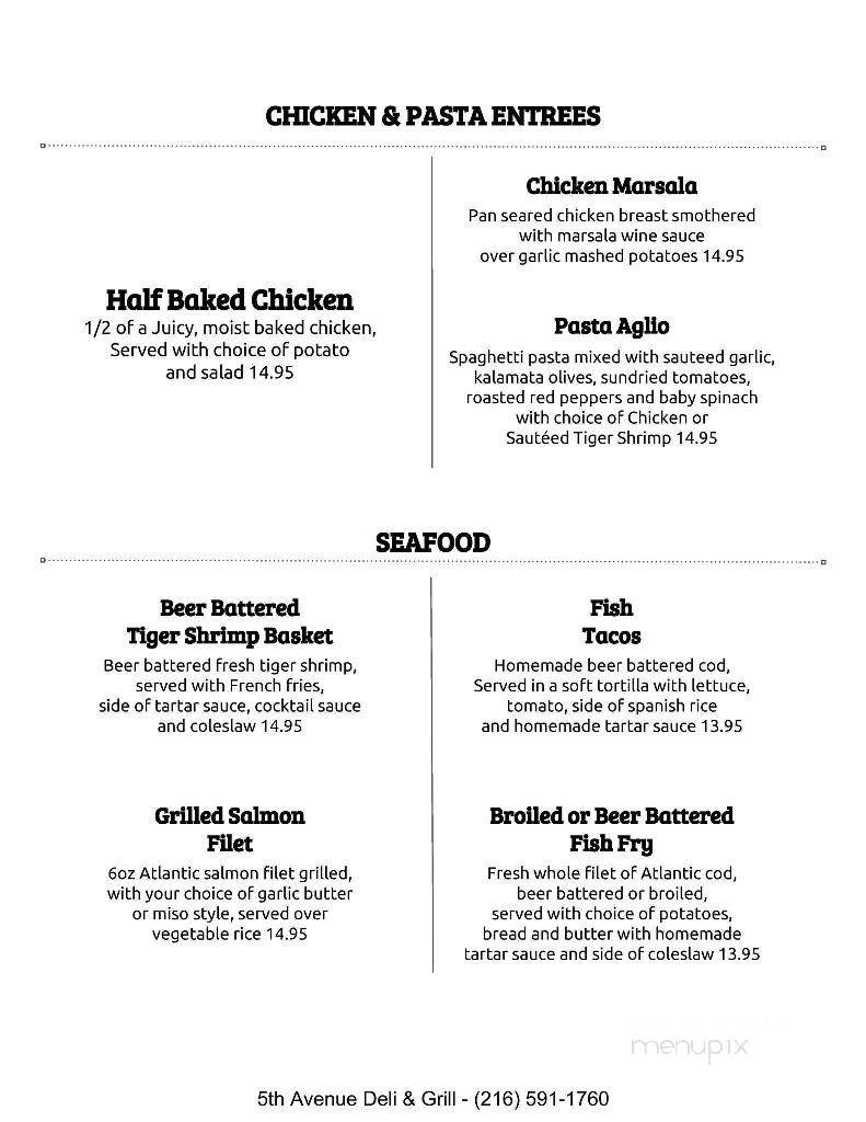 5th Avenue Deli & Grill - Beachwood, OH menu_pic