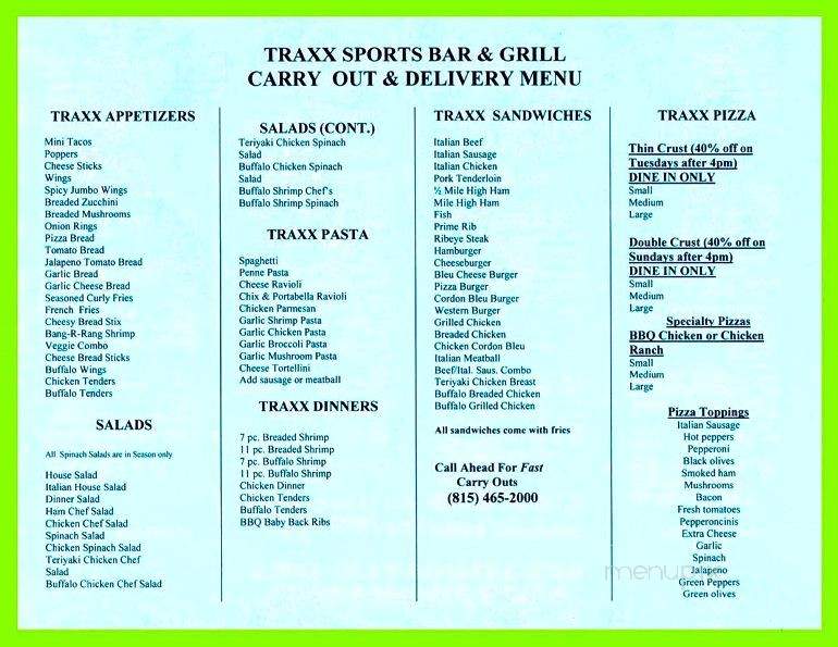 Traxx Sports Bar & Grill - Upper Darby, PA menu_pic