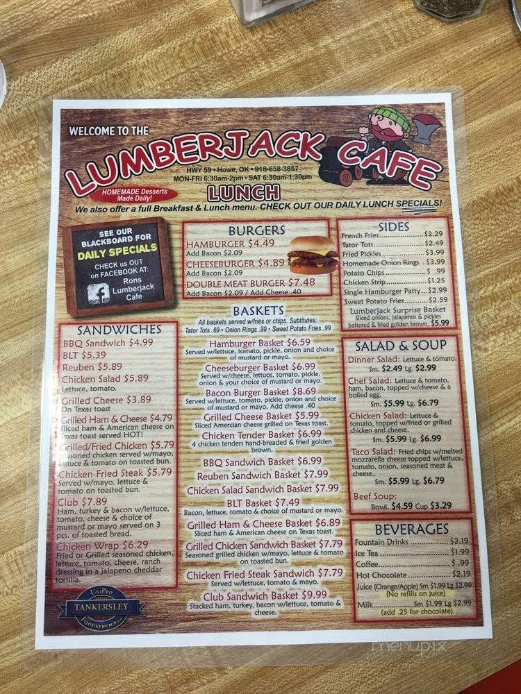 Ron's Lumberjack Cafe - Howe, OK menu_pic