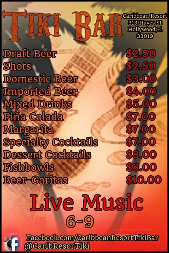 Caribbean Resort Tiki Bar - Hollywood, FL menu_pic