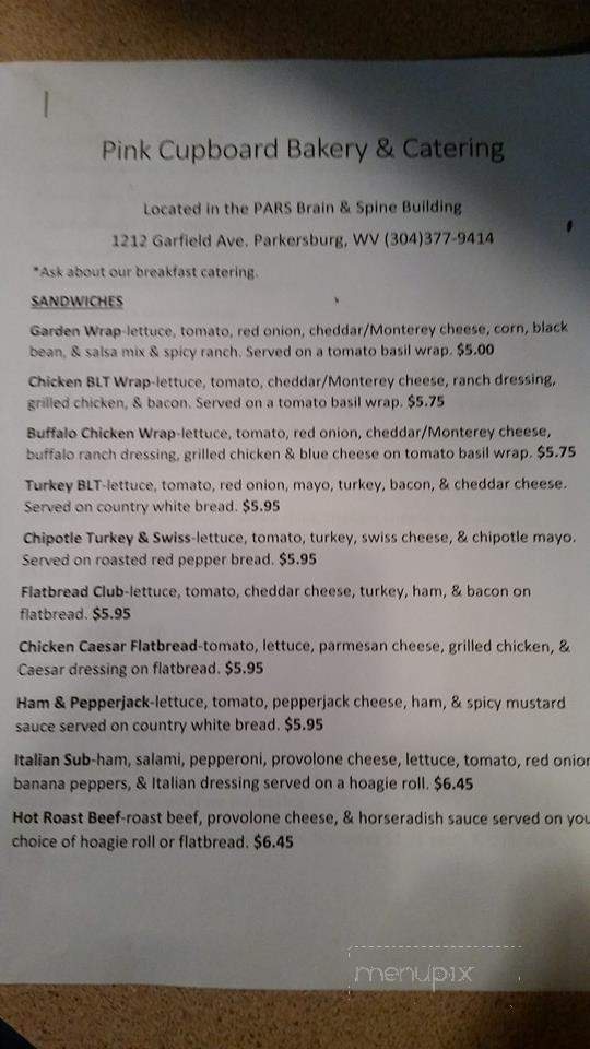 The Pink Cupboard Bakery - Parkersburg, WV menu_pic