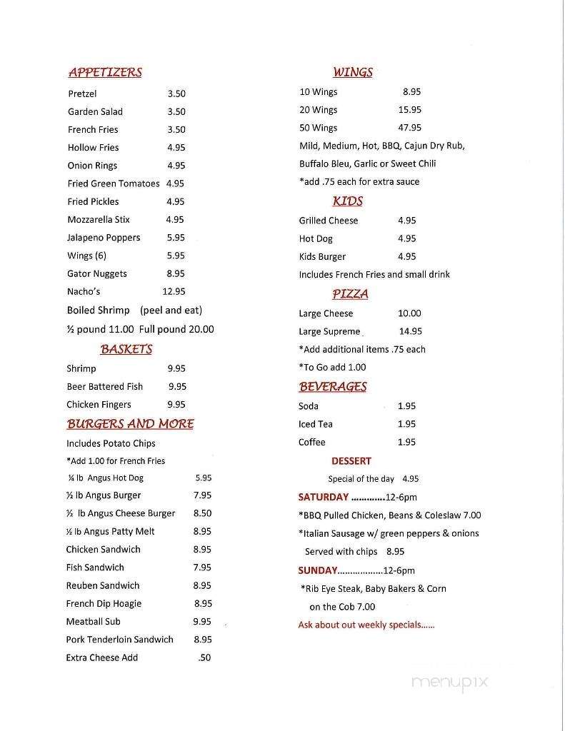 Sleepy Hollow Bar Restaurant Resort - Floral City, FL menu_pic