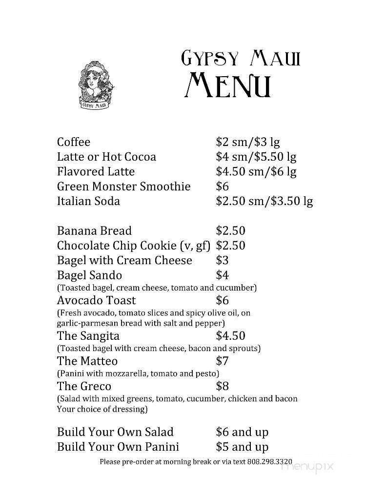 Gypsy Maui - Makawao, HI menu_pic