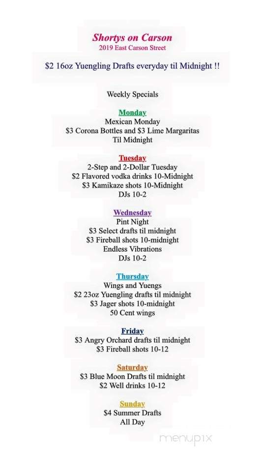 Shorty's On Carson - Pittsburgh, PA menu_pic