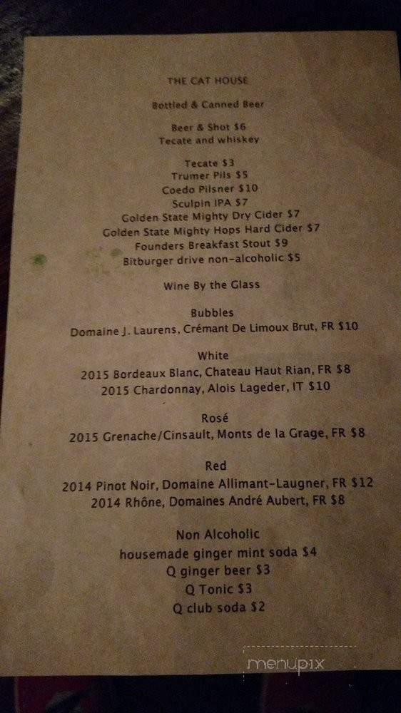 The Cat House - Oakland, CA menu_pic