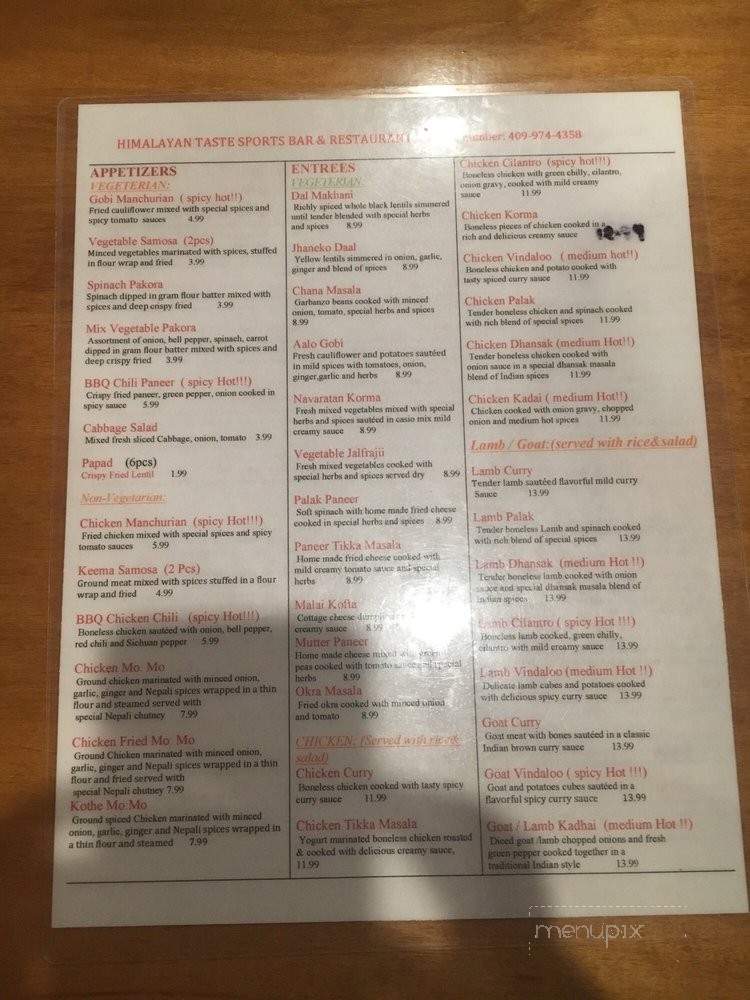 The Himalayan Taste - Galveston, TX menu_pic