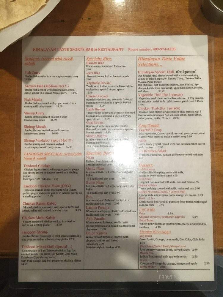 The Himalayan Taste - Galveston, TX menu_pic
