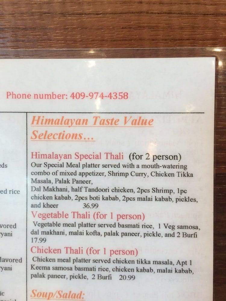 The Himalayan Taste - Galveston, TX menu_pic