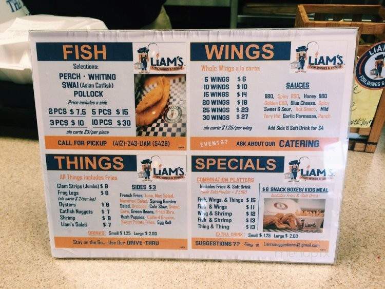 Liam's Fish, Wings & Things - Pittsburgh, PA menu_pic