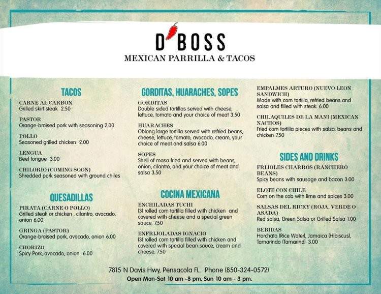 D'Boss Mexican Parilla & Tacos - Pensacola, FL menu_pic