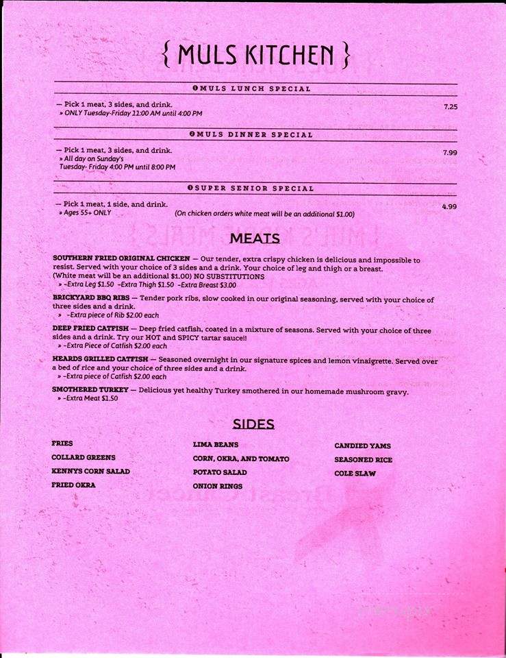 Mul's Kitchen - Smiths Station, AL menu_pic