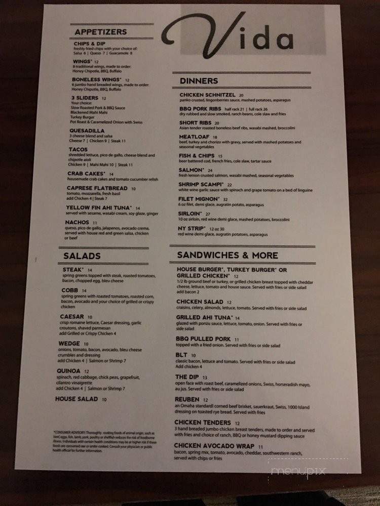 Vida Lounge & Restaurant - Omaha, NE menu_pic