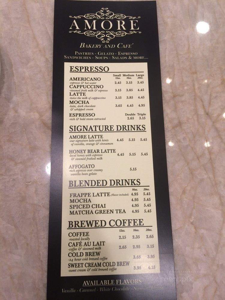Menu of Amore Bakery and Cafe in Gretna, LA 70053